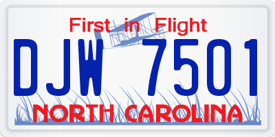 NC license plate DJW7501