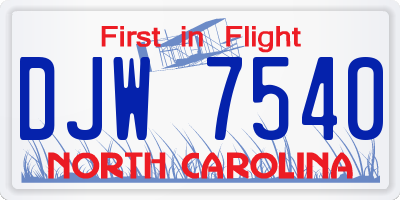 NC license plate DJW7540