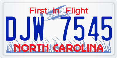 NC license plate DJW7545