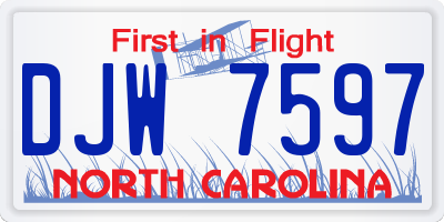 NC license plate DJW7597