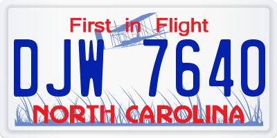 NC license plate DJW7640