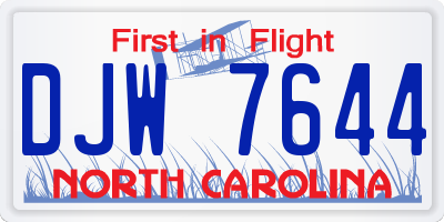 NC license plate DJW7644