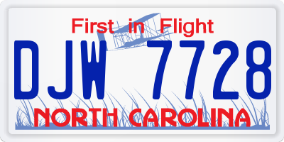 NC license plate DJW7728