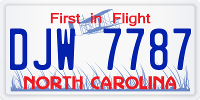 NC license plate DJW7787