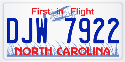 NC license plate DJW7922