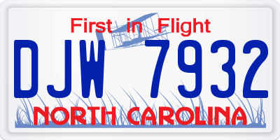 NC license plate DJW7932
