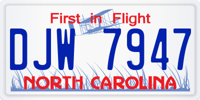NC license plate DJW7947