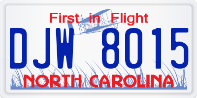 NC license plate DJW8015