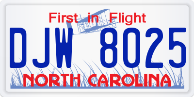 NC license plate DJW8025