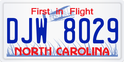 NC license plate DJW8029