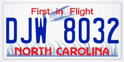 NC license plate DJW8032