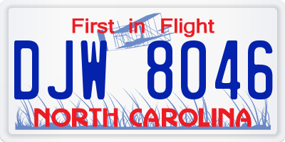 NC license plate DJW8046