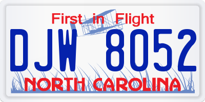 NC license plate DJW8052