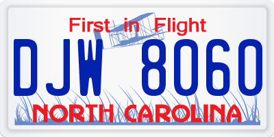 NC license plate DJW8060
