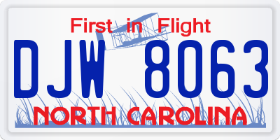NC license plate DJW8063