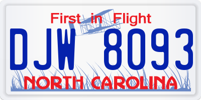NC license plate DJW8093