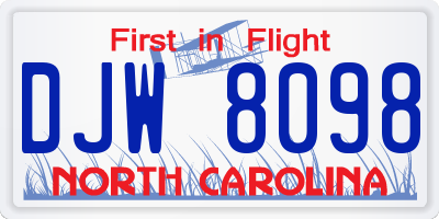NC license plate DJW8098
