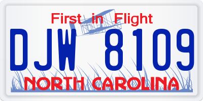 NC license plate DJW8109