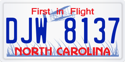 NC license plate DJW8137