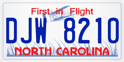 NC license plate DJW8210
