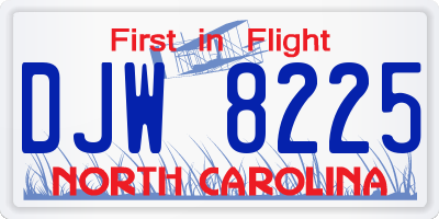 NC license plate DJW8225