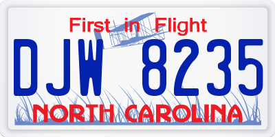 NC license plate DJW8235