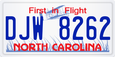 NC license plate DJW8262