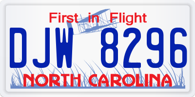 NC license plate DJW8296