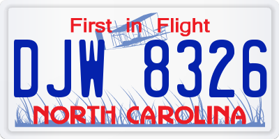 NC license plate DJW8326