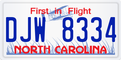 NC license plate DJW8334