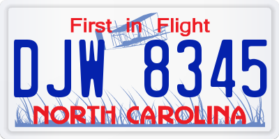 NC license plate DJW8345