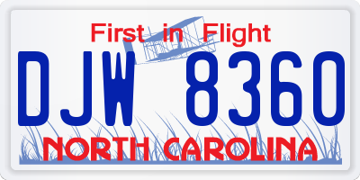 NC license plate DJW8360