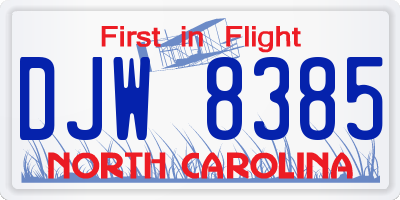 NC license plate DJW8385