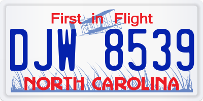 NC license plate DJW8539