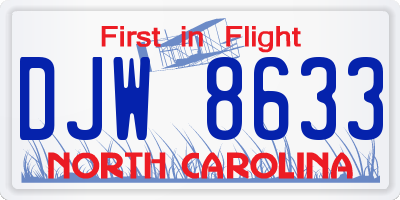 NC license plate DJW8633