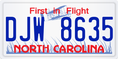 NC license plate DJW8635