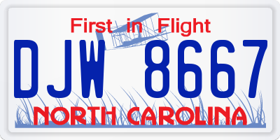 NC license plate DJW8667