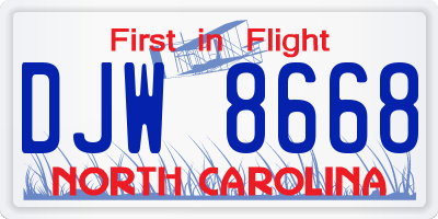 NC license plate DJW8668