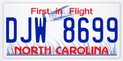 NC license plate DJW8699