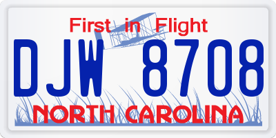 NC license plate DJW8708