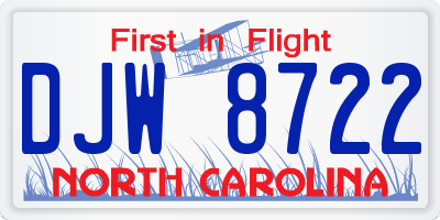 NC license plate DJW8722