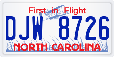 NC license plate DJW8726