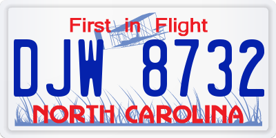 NC license plate DJW8732