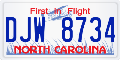 NC license plate DJW8734