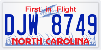 NC license plate DJW8749
