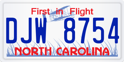 NC license plate DJW8754