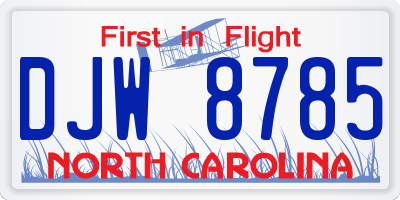 NC license plate DJW8785