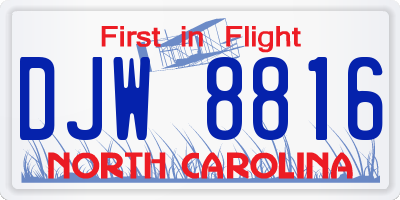 NC license plate DJW8816