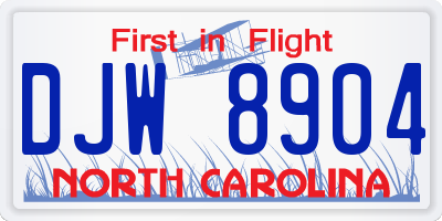 NC license plate DJW8904