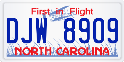 NC license plate DJW8909